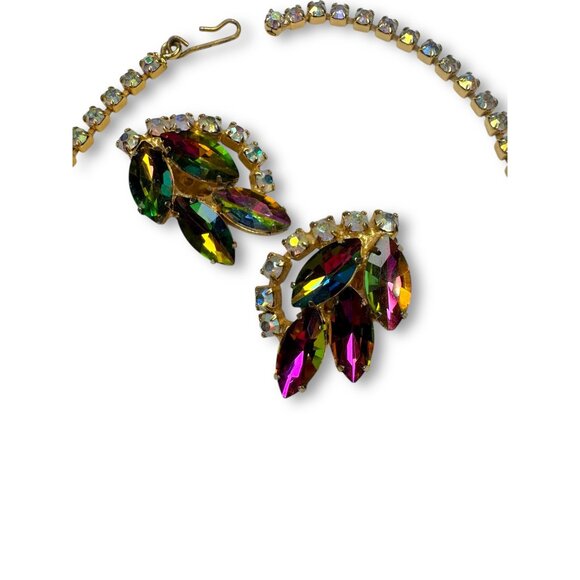 Vintage Delizza & Elster D&E Watermelon Heliotrope Crystal Necklace Earrings Set - Picture 4 of 11